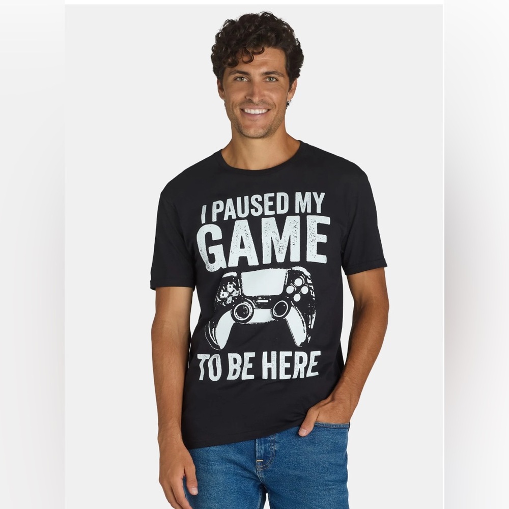 I Paused My Game Black Graphic Tee with Game Controller Print; size: various